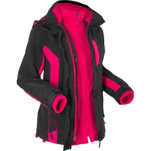 Kurtka outdoorowa 3 w 1 bonprix czarno-różowoczerwony. Czarne kurtki bonprix, z polaru. Za 249,99 zł.