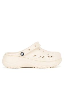 Crocs Klapki BAYA PLATFORM CLOG 208186-11S Beżowy. Brązowe klapki Crocs, bez wzorów, z materiału, bez obcasa. Za 199,99 zł.