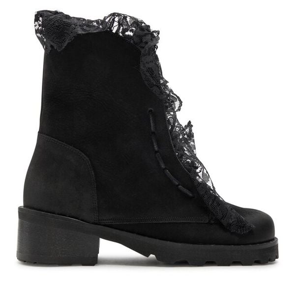 Trzewiki R.Polański. Czarne botki R.Polański, bez wzorów, bez obcasa, na płaskiej podeszwie, bez zapięcia. Za 409,99 zł.