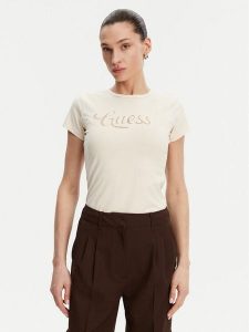 Guess T-Shirt W5GI47 KA0Q1 Écru Slim Fit. T-shirty Guess, xs, z aplikacjami, z bawełny, bez kołnierzyka, bez ramiączek. Za 109,99 zł.