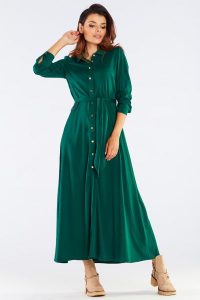Trapezowa sukienka maxi z koszulową górą. Sukienki Sukienki.shop, do pracy, na lato, m, bez wzorów, z elastanu, biznesowe, bez kołnierzyka, bez ramiączek, maxi, koszulowe. Za 209,00 zł.