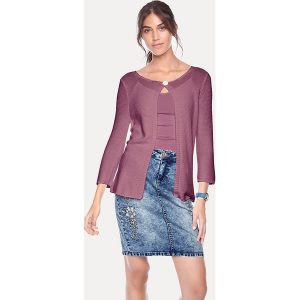 Sweter rozpinany w kolorze fioletowym. Fioletowe swetry klasyczne marki Ashley Brooke by Heine, z dzianiny. W wyprzedaży za 86,95 zł.