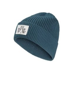 Jack Wolfskin Czapka beanie "Badge" w kolorze niebieskim rozmiar: onesize. Niebieskie czapki Jack Wolfskin, bez wzorów, z materiału. Za 118,84 zł.