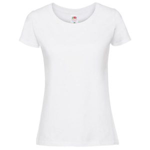 Koszulka Damska Iconic 195 Plain T-shirt. Białe bluzki FRUIT OF THE LOOM, bez wzorów, bez kołnierzyka, bez ramiączek. Za 36,99 zł.