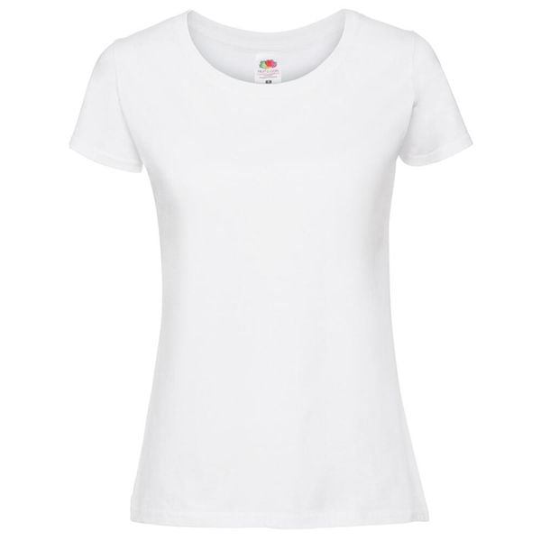 Koszulka Damska Iconic 195 Plain T-shirt. Białe bluzki FRUIT OF THE LOOM, bez wzorów, bez kołnierzyka, bez ramiączek. Za 36,99 zł.