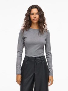 Vila Koszulka "Vicatera" w kolorze szarym rozmiar: XL. Szare bluzki Vila, xl, bez wzorów, bez kołnierzyka, bez ramiączek. Za 74,46 zł.