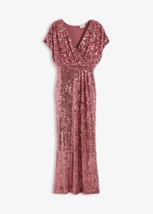 Sukienka z cekinami. Fioletowe sukienki bonprix, z aplikacjami, wizytowe, bez kołnierzyka, bez ramiączek, oversize. Za 379,99 zł.