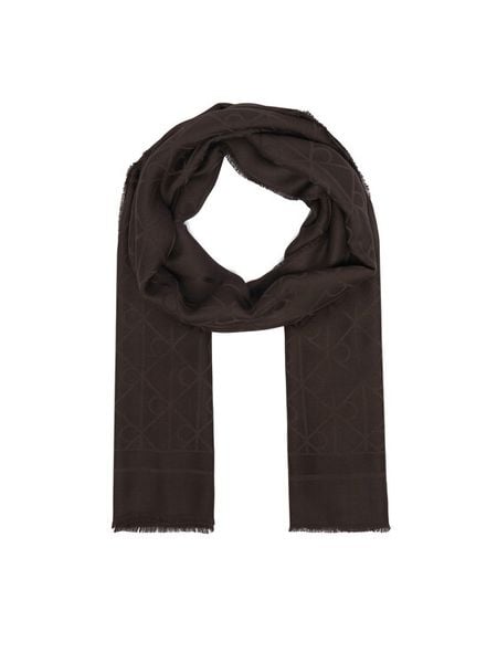 Calvin Klein Szal Emblem Aop Glossy Tonal Scarf LV04F8096G Brązowy ciemny. Brązowe rękawiczki Calvin Klein, bez wzorów, z materiału. Za 269,99 zł.