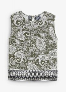 Top w deseń paisley. Zielone topy bonprix, bez wzorów, bez kołnierzyka, bez ramiączek. Za 54,99 zł.