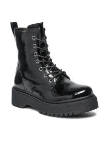 Jenny Fairy Trzewiki WSD1916-01 Czarny. Czarne botki Jenny Fairy, bez wzorów, ze skóry, bez obcasa, na płaskiej podeszwie, bez zapięcia. Za 99,99 zł.