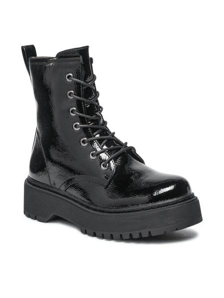 Jenny Fairy Trzewiki WSD1916-01 Czarny. Czarne botki Jenny Fairy, bez wzorów, ze skóry, bez obcasa, na płaskiej podeszwie, bez zapięcia. Za 99,99 zł.