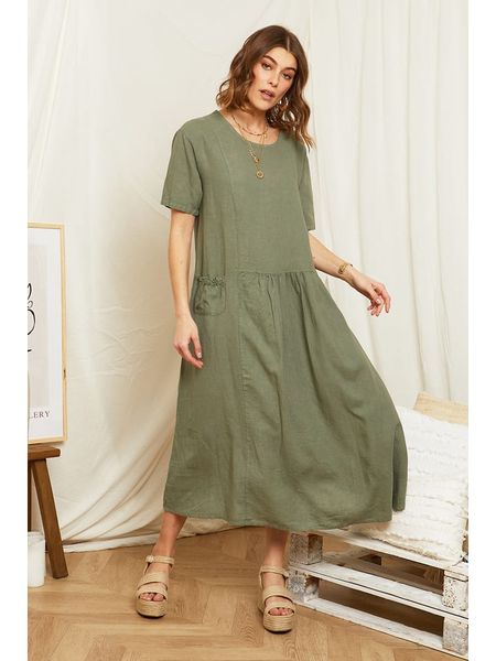 Rodier Lin Lniana sukienka w kolorze oliwkowym rozmiar: XL/XXL. Brązowe sukienki Rodier Lin, na co dzień, xl, bez wzorów, ze lnu, bez kołnierzyka, bez ramiączek, maxi, proste. Za 166,88 zł.