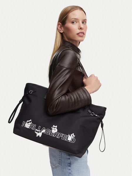 KARL LAGERFELD Torebka B3W30351 Czarny. Czarne shopper bag KARL LAGERFELD, bez wzorów, ze skóry, bez dodatków. Za 741,99 zł.