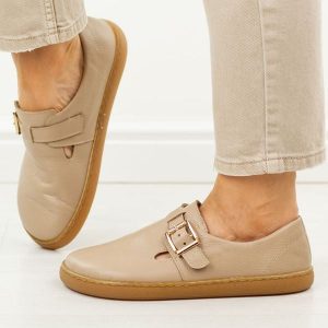 Barefoot cappuccino skórzane Polskie półbuty damskie Deoni D689. Półbuty Deoni, na jesień, bez wzorów, z jeansu, bez obcasa, na płaskiej podeszwie, bez zapięcia. Za 429,00 zł.
