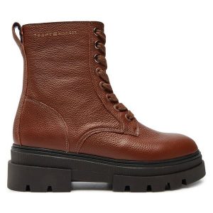 Trzewiki Tommy Hilfiger. Brązowe botki TOMMY HILFIGER, bez wzorów, bez obcasa, na płaskiej podeszwie, bez zapięcia. Za 469,99 zł.