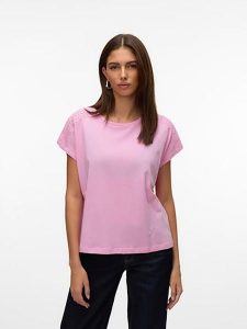Vero Moda Koszulka w kolorze jasnoróżowym rozmiar: L. Różowe bluzki Vero Moda, l, bez wzorów, z bawełny, bez kołnierzyka, bez ramiączek. Za 52,67 zł.