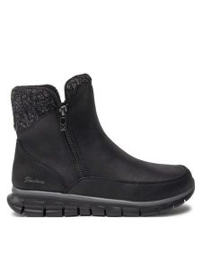 Skechers Botki Synergy - Lovely Collab 167941 Czarny. Czarne botki Skechers, bez wzorów, ze skóry, bez obcasa, na płaskiej podeszwie, bez zapięcia. Za 289,99 zł.