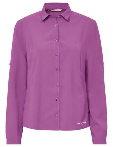 Koszula podróżnicza damska Vaude Rosemoor LS Shirt IV. Czerwone koszule Vaude, s, bez wzorów, z materiału, bez kołnierzyka, bez ramiączek. Za 302,49 zł.