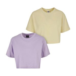 Krótka Koszulka Damska Oversize (zestaw 2 Sztuk). Czerwone bluzki Urban Classics, xl, bez wzorów, sportowe, bez kołnierzyka, bez ramiączek. Za 95,99 zł.