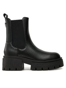 Guess Sztyblety Charlotte FLFCHT ELE10 Czarny. Czarne botki Guess, z aplikacjami, ze skóry, bez obcasa, na płaskiej podeszwie, bez zapięcia. Za 519,99 zł.