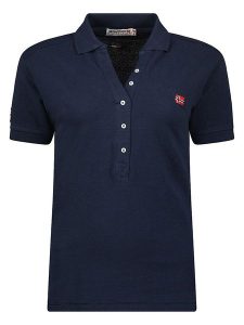Geographical Norway Koszulka polo "Kelly" w kolorze granatowym rozmiar: S. Niebieskie bluzki Geographical Norway, s, bez wzorów, z bawełny, bez kołnierzyka, bez ramiączek. Za 57,06 zł.