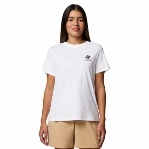 Koszulka damska Columbia Rolling Bend Graphic Short Sleeve z krótkim rękawem. Białe koszulki sportowe Columbia, bez wzorów, bez ramiączek. Za 69,99 zł.