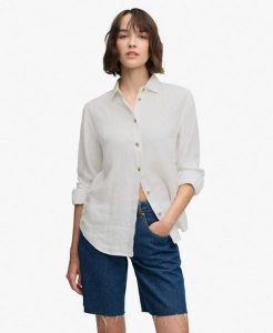 Superdry Premium Koszula Boyfriend z Lnu – 100% len. Białe koszule Superdry, uniwersalny, bez wzorów, ze lnu, bez kołnierzyka, bez ramiączek. Za 387,20 zł.