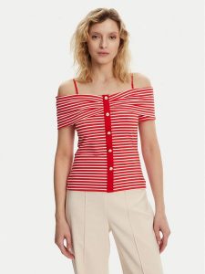 Morgan Bluzka 241-DROPEZ Czerwony Slim Fit. Czerwone bluzki Morgan, l, bez wzorów, z wiskozy, bez kołnierzyka, bez ramiączek. Za 109,99 zł.