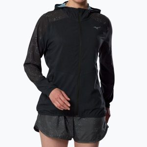 Kurtka do biegania damska Mizuno Active Alpha Hooded. Czarne kurtki Mizuno, bez wzorów, bez kaptura. Za 349,99 zł.
