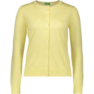 Kardigan w kolorze żółtym. Kardigany marki Benetton. W wyprzedaży za 52,95 zł.