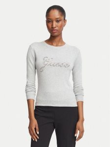 Guess Sweter W6BR53 Z1454 Szary Regular Fit. Szare swetry klasyczne Guess, s, z wiskozy, bez kołnierzyka. Za 344,99 zł.