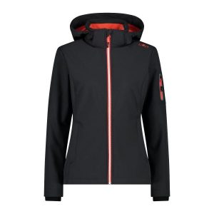 Damska kurtka turystyczna z kapturem CMP. Czarne kurtki CMP, xl, bez wzorów, z softshellu, z kapturem. W wyprzedaży za 224,99 zł.