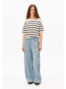 Armedangels Sweter ''Striped'' w kolorze kremowo-czarnym rozmiar: L. Brązowe swetry oversize ARMEDANGELS, l, bez wzorów, ze splotem, bez ramiączek. Za 200,95 zł.
