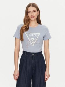 Guess T-Shirt W5GI05 I3Z14 Błękitny Regular Fit. Niebieskie t-shirty Guess, xs, z aplikacjami, z bawełny, bez kołnierzyka, bez ramiączek. Za 129,99 zł.