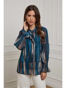 L'armoire de Suzette Bluzka w kolorze brązowo-beżowo-moskim rozmiar: 34/36. Niebieskie bluzki L'armoire de Suzette, l, bez wzorów, klasyczne, bez kołnierzyka, bez ramiączek. Za 73,99 zł.