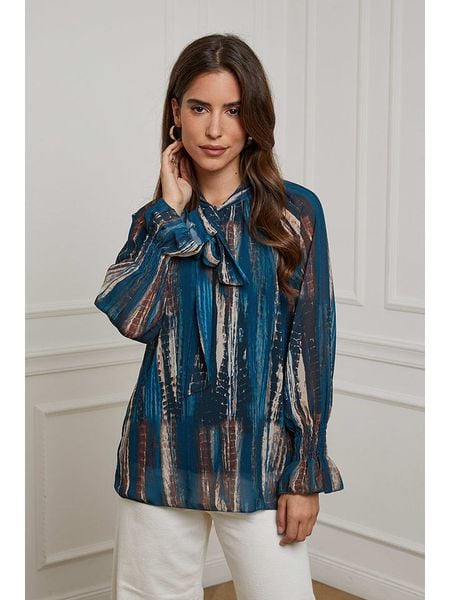 L'armoire de Suzette Bluzka w kolorze brązowo-beżowo-moskim rozmiar: 34/36. Niebieskie bluzki L'armoire de Suzette, l, bez wzorów, klasyczne, bez kołnierzyka, bez ramiączek. Za 73,99 zł.