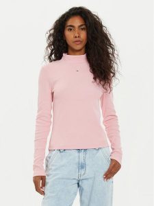 Tommy Jeans Bluzka Tjw Essential Mock Neck DW0DW19830 Różowy Slim Fit. Czerwone bluzki Tommy Jeans, s, bez wzorów, z bawełny, bez kołnierzyka, bez ramiączek. Za 209,99 zł.