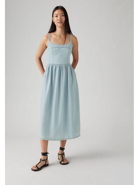 Levi's Sukienka w kolorze błękitnym rozmiar: M. Niebieskie sukienki Levi's®, na co dzień, m, bez wzorów, z bawełny, bez kołnierzyka, bez ramiączek, maxi, proste. Za 134,53 zł.