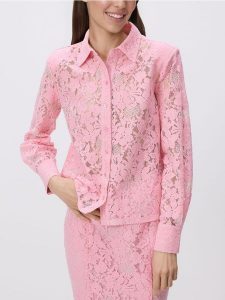 Koronkowa koszula - pastelowy róż. Czerwone koszule Reserved, l, bez wzorów, z bawełny, bez kołnierzyka, bez ramiączek. Za 129,99 zł.