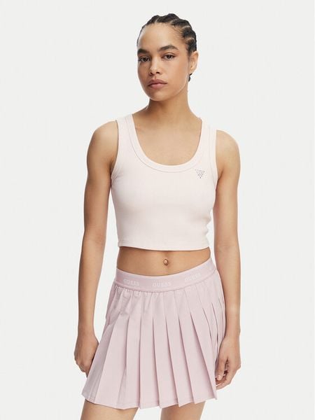 Guess Top V6GP07 K2987 Różowy jasny Slim Fit. Czerwone topy Guess, xl, z aplikacjami, z wiskozy, bez kołnierzyka, bez ramiączek. Za 100,99 zł.