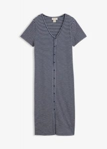 Sukienka T-shirtowa z czystej bawełny organicznej. Niebieskie sukienki bonprix, bez wzorów, z bawełny, bez kołnierzyka, bez ramiączek. Za 64,99 zł.
