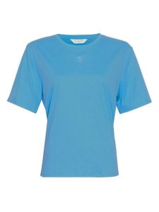 MOSS COPENHAGEN Koszulka w kolorze niebieskim rozmiar: M/L. Niebieskie bluzki Moss Copenhagen, l, bez wzorów, z bawełny, bez kołnierzyka, bez ramiączek. Za 96,60 zł.