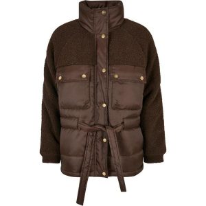 Mieszana kurtka sherpa dla kobiet Urban Classics. Brązowe kurtki Urban Classics, bez wzorów, z puchu, bez kaptura. Za 382,55 zł.