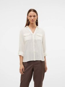Vero Moda Bluzka w kolorze złoto-białym rozmiar: L. Białe bluzki Vero Moda, l, bez wzorów, bez kołnierzyka, bez ramiączek. Za 48,28 zł.