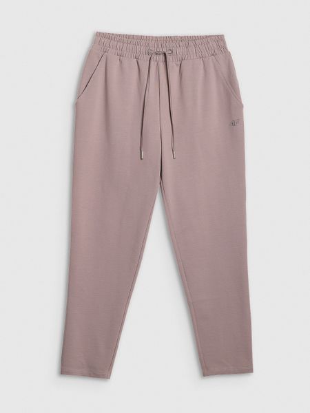 4F Spodnie dresowe damskie - beżowe L. Brązowe spodnie dresowe 4f, l, bez wzorów, z bawełny, z podwyższonym stanem, na fitness i siłownię. Za 129,99 zł.