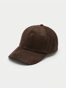 Czapka z daszkiem z imitacji zamszu - brązowy. Brązowe czapki Sinsay, bez wzorów. Za 19,99 zł.