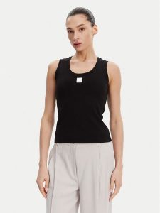 Fracomina Top FP25ST2001J40101 Czarny Slim Fit. Czarne topy Fracomina, s, bez wzorów, z bawełny, bez kołnierzyka, bez ramiączek. Za 109,99 zł.