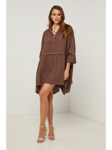 Fleur de Lin Sukienka w kolorze brązowym rozmiar: M. Brązowe sukienki Fleur de Lin, m, bez wzorów, ze lnu, bez kołnierzyka, bez ramiączek, mini. Za 229,95 zł.