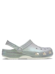 Crocs Klapki Classic Iridescent Glitter Clog 211005 Srebrny. Szare klapki Crocs, bez wzorów, z tworzywa sztucznego, bez obcasa. Za 149,99 zł.