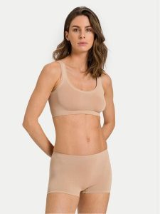Hanro Biustonosz top Touch Feeling 71810 Beżowy. Brązowe topy Hanro, s, bez wzorów, z syntetyku, bez kołnierzyka, bez ramiączek. Za 159,99 zł.